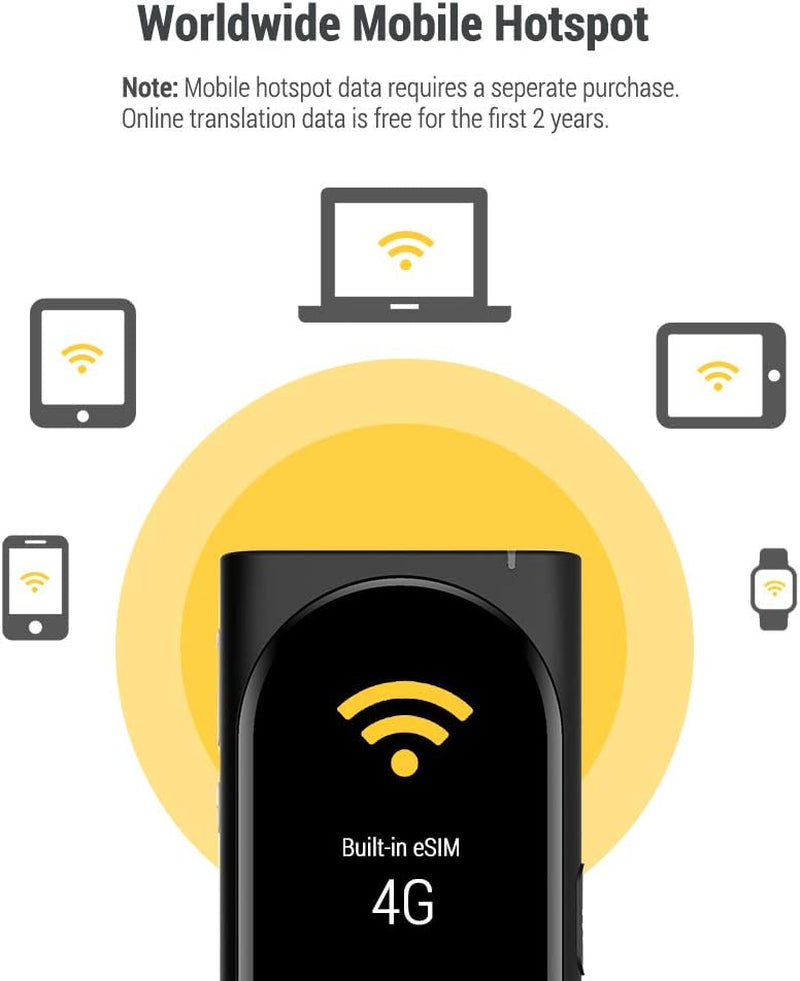 Genesis Portable Language Translator Device - 100+ Languages, Real-Time Voice Translation, Offline Functionality, Built-In Data, 3.1-Inch Retina Display, Black