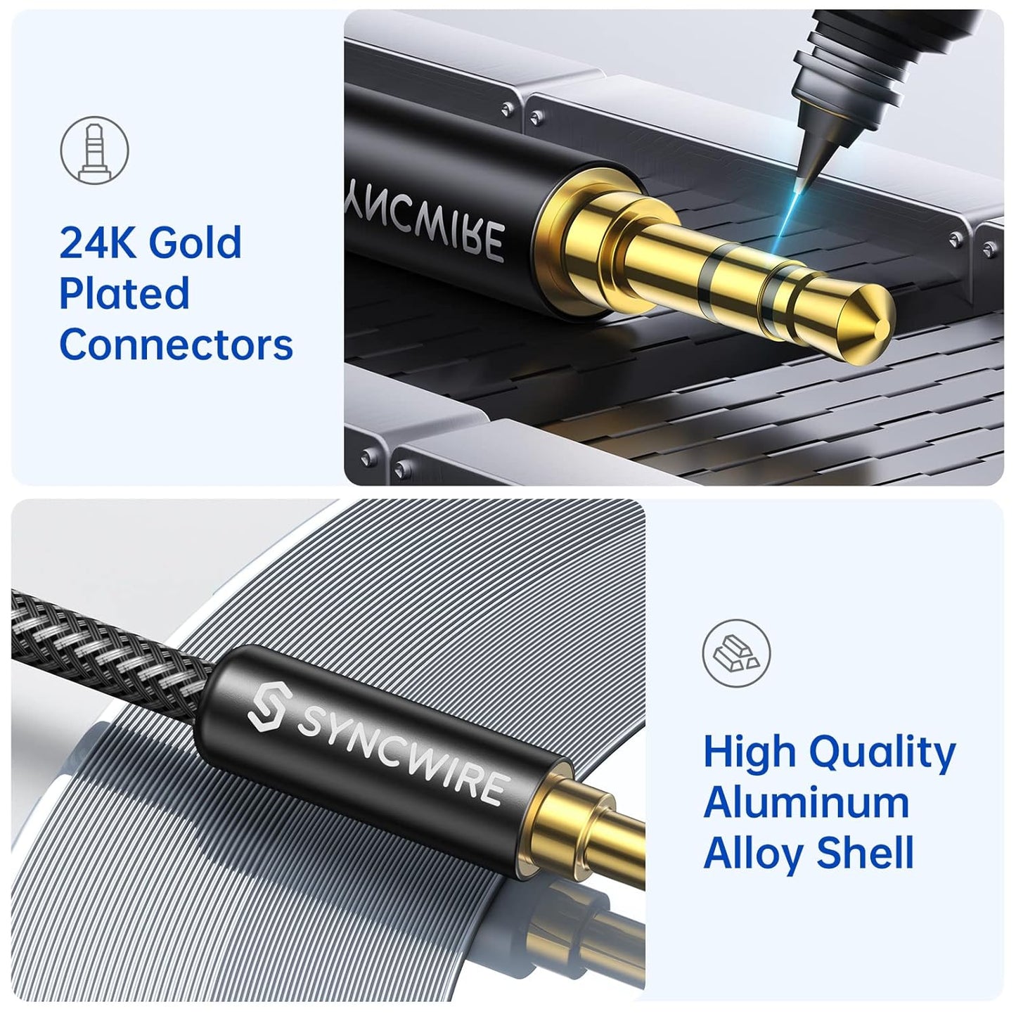 3.5Mm Aux Cable (9.8Ft/3M) Hi-Fi Sound Nylon Braided Auxiliary Audio Cable Adapter Male to Male AUX Cord for Headphones, Car, Home Stereos, Speaker, Iphone, Ipad, Ipod, Echo & More Black