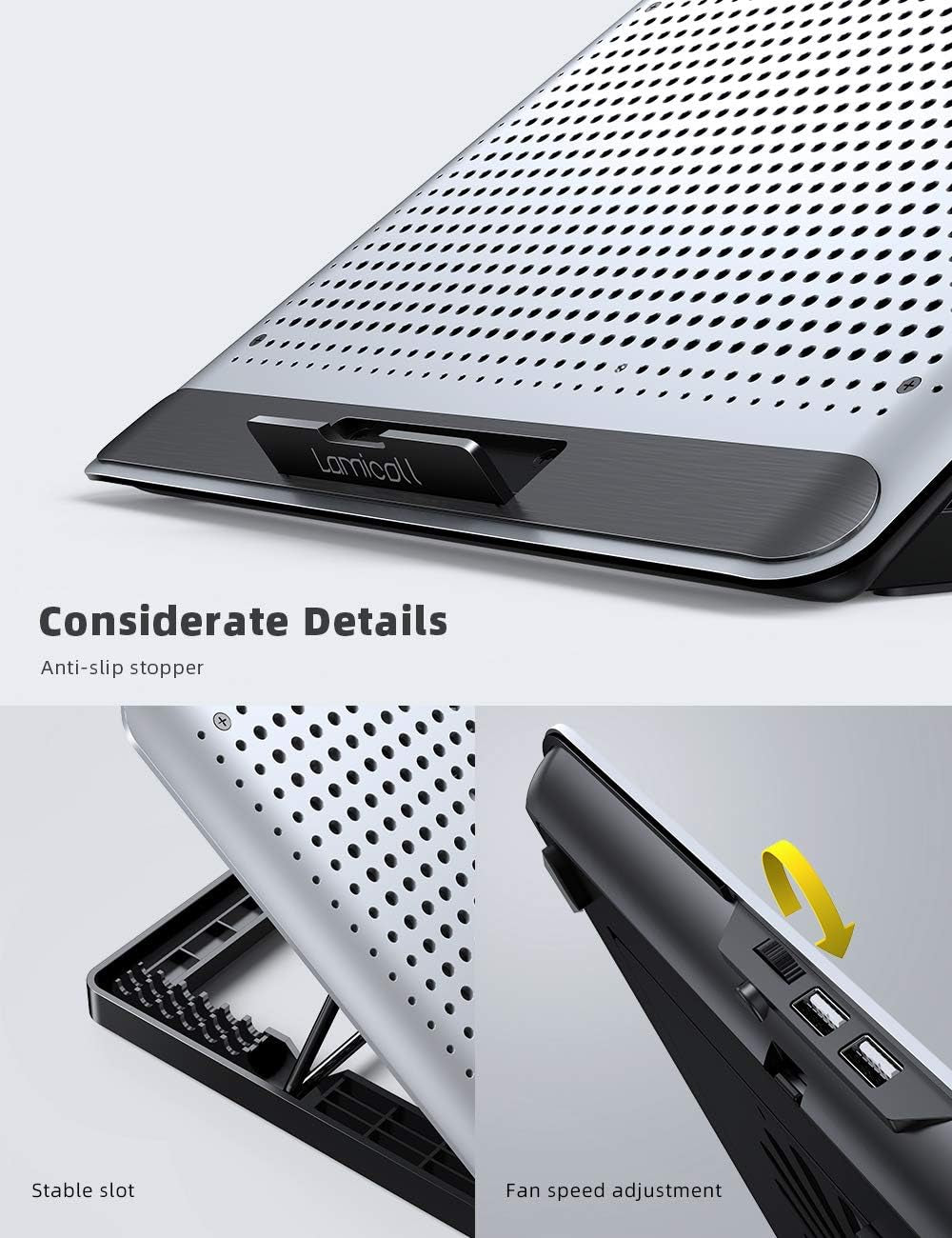 Laptop Cooler, Laptop Cooling Pad : Portable Height Adjustable Laptop Cooling Fan Stand Holder Riser