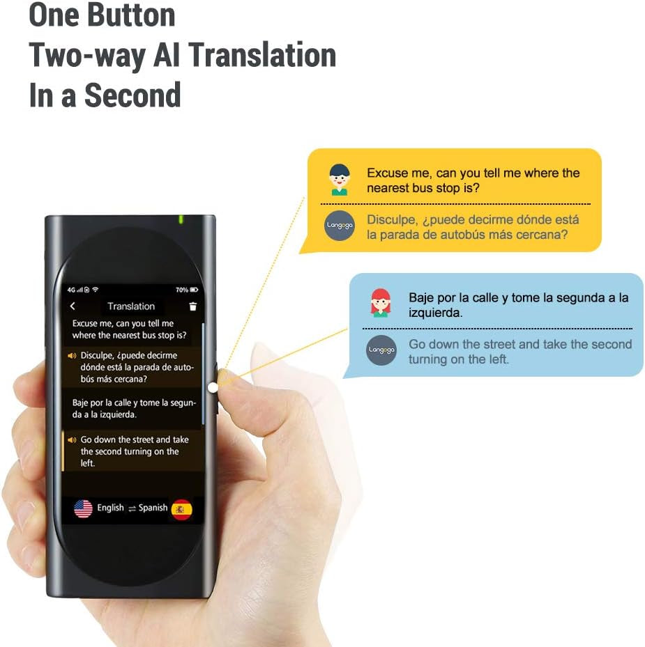 Genesis Portable Language Translator Device - 100+ Languages, Real-Time Voice Translation, Offline Functionality, Built-In Data, 3.1-Inch Retina Display, Black