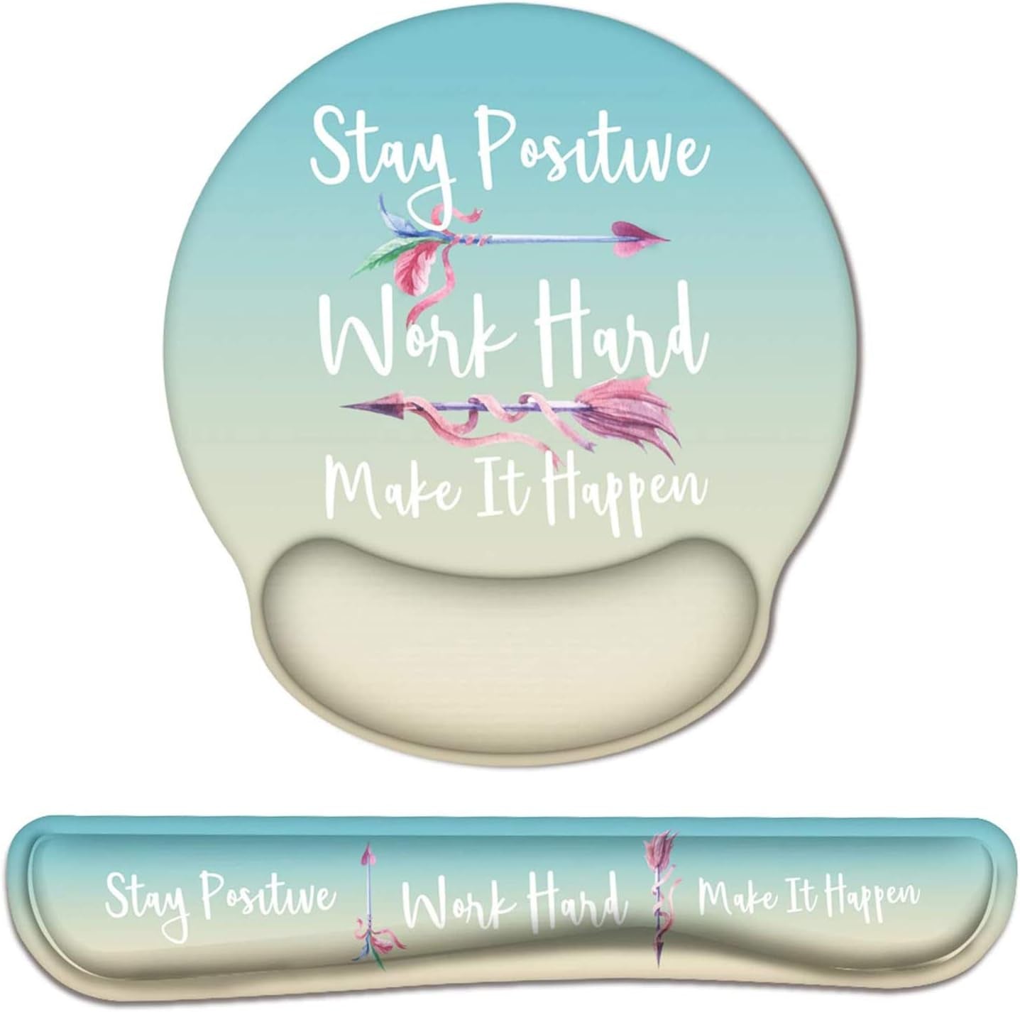 Mouse Pad Wrist Support and Keyboard Wrist Rest, Ergonomic Mousepad with Memory Foam, Non Slip Rubber Base, Waterproof Mouse Mat for Home, Office, Gaming (Stay Positive)