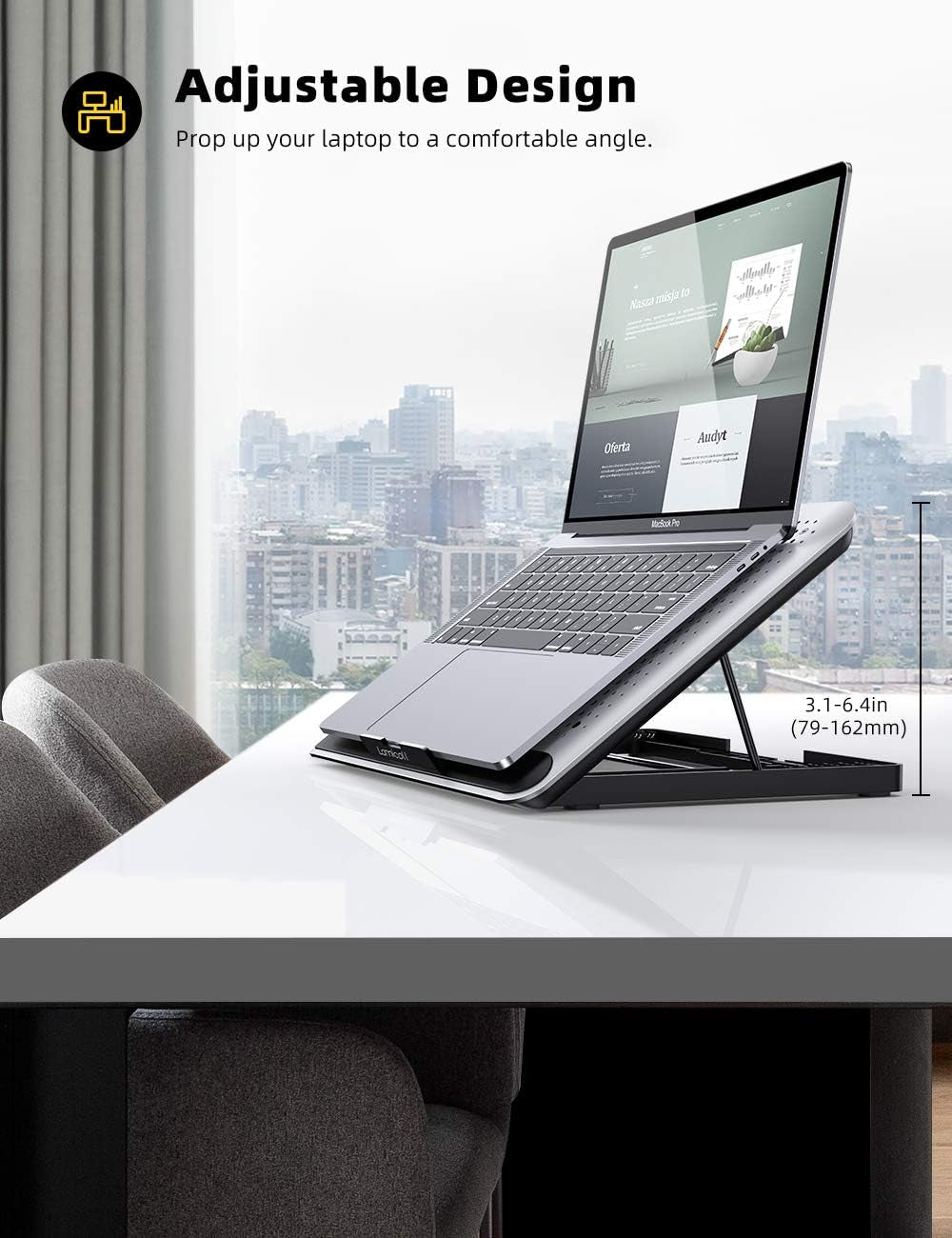 Laptop Cooler, Laptop Cooling Pad : Portable Height Adjustable Laptop Cooling Fan Stand Holder Riser