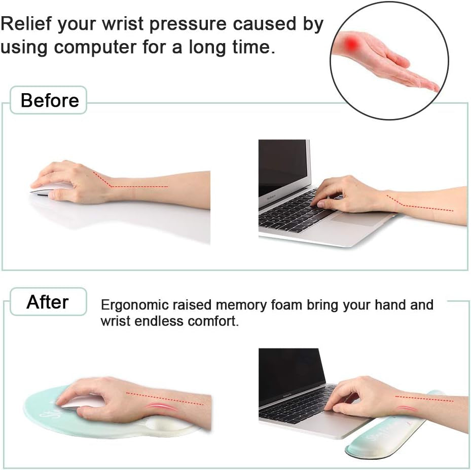 Mouse Pad Wrist Support and Keyboard Wrist Rest, Ergonomic Mousepad with Memory Foam, Non Slip Rubber Base, Waterproof Mouse Mat for Home, Office, Gaming (Stay Positive)