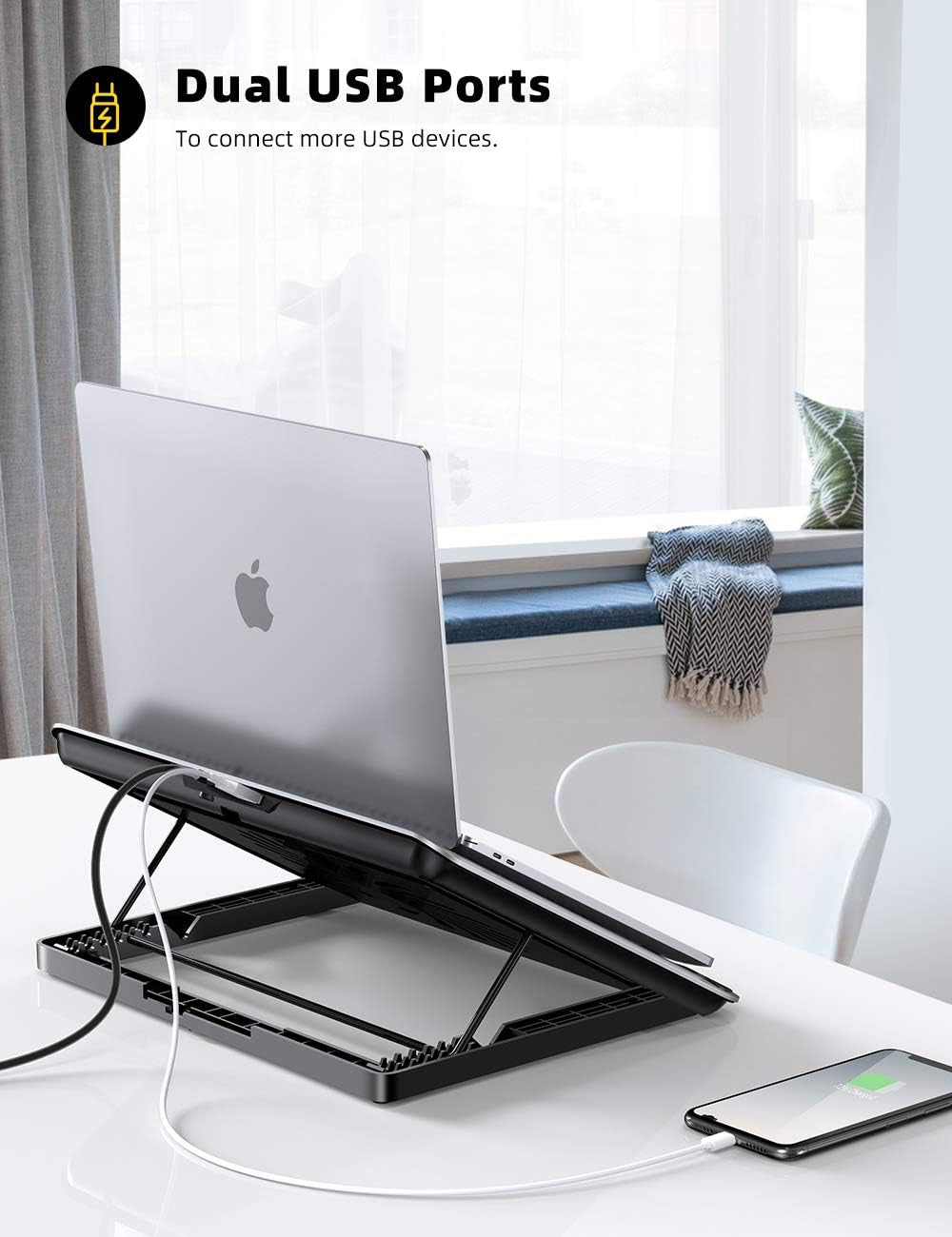 Laptop Cooler, Laptop Cooling Pad : Portable Height Adjustable Laptop Cooling Fan Stand Holder Riser