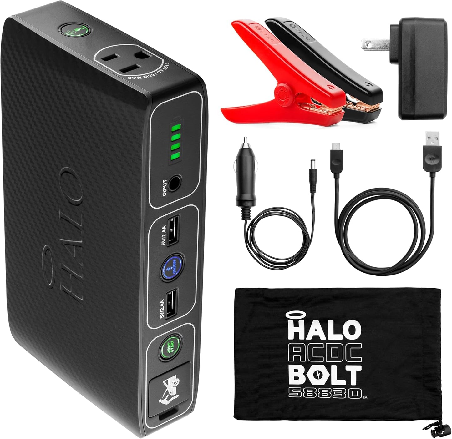 Bolt 58830 ACDC Portable Car Battery Jump Starter and Power Bank | 58.8Wh Capacity with AC Outlet, Emergency Floodlight, and Charger for Vehicles and Devices | TSA Approved - Gray