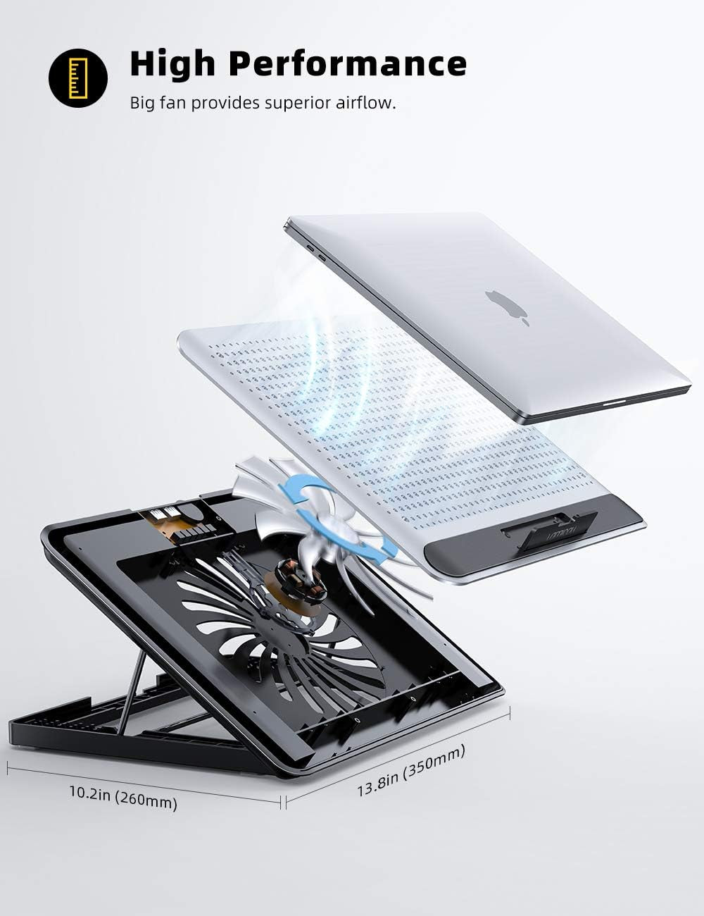 Laptop Cooler, Laptop Cooling Pad : Portable Height Adjustable Laptop Cooling Fan Stand Holder Riser