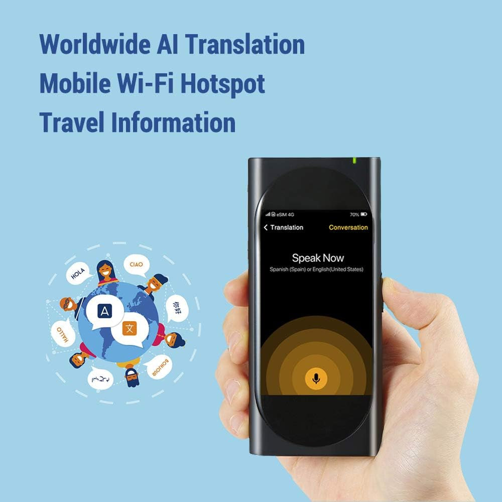 Genesis Portable Language Translator Device - 100+ Languages, Real-Time Voice Translation, Offline Functionality, Built-In Data, 3.1-Inch Retina Display, Black