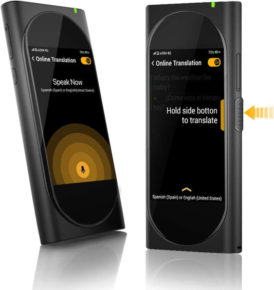 Genesis Portable Language Translator Device - 100+ Languages, Real-Time Voice Translation, Offline Functionality, Built-In Data, 3.1-Inch Retina Display, Black