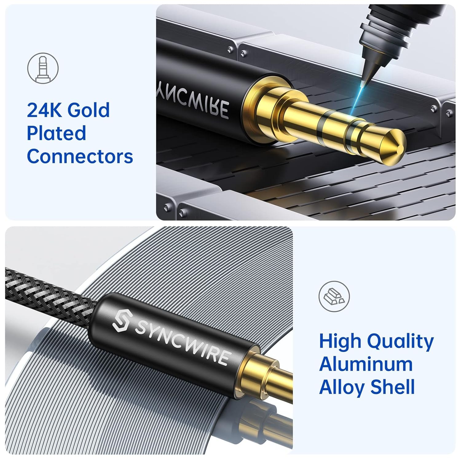 3.5Mm Aux Cable (9.8Ft/3M) Hi-Fi Sound Nylon Braided Auxiliary Audio Cable Adapter Male to Male AUX Cord for Headphones, Car, Home Stereos, Speaker, Iphone, Ipad, Ipod, Echo & More Black