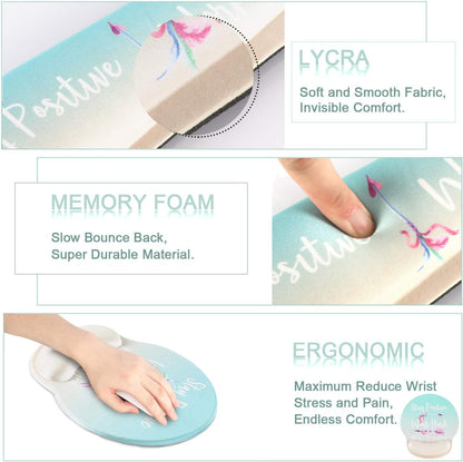 Mouse Pad Wrist Support and Keyboard Wrist Rest, Ergonomic Mousepad with Memory Foam, Non Slip Rubber Base, Waterproof Mouse Mat for Home, Office, Gaming (Stay Positive)